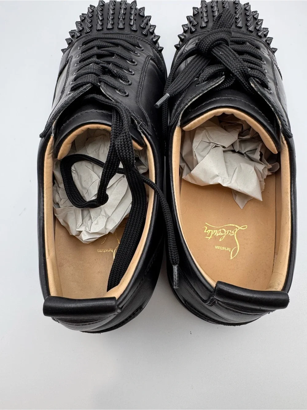 Christian Louboutin Louis Junior Spikes Black Leather Sneakers EU 43